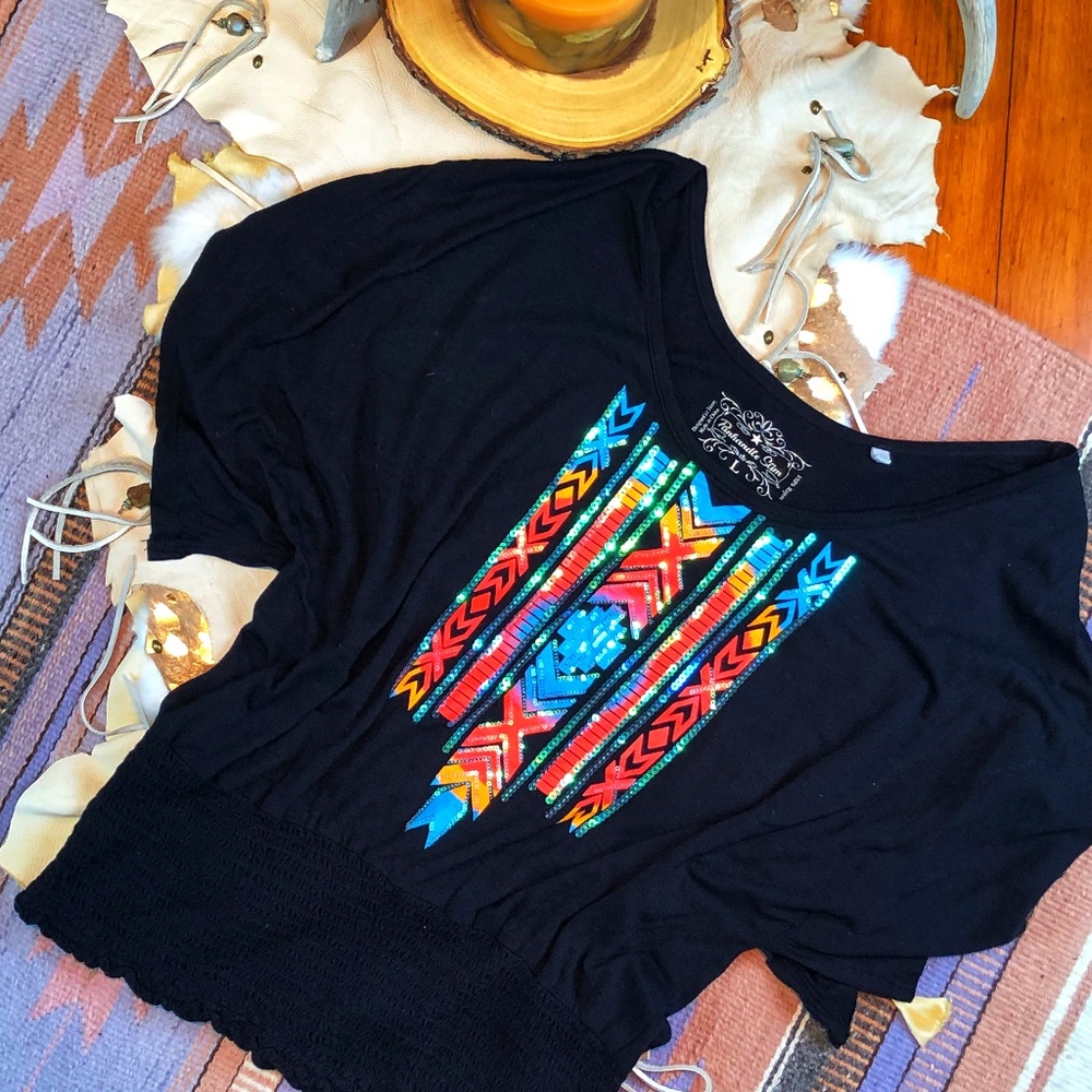 Panhandle Slim Navajo Design Blouse in Black